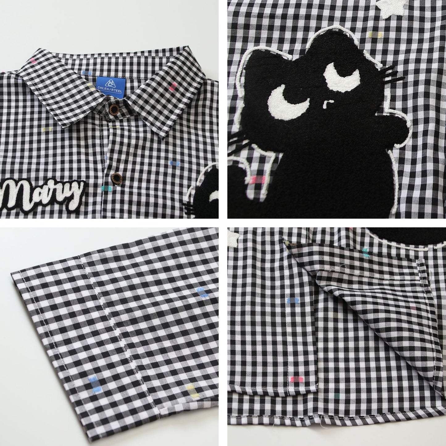 𝔼mbro 𝕊hirt𒉽2025秋冬卡通小貓刺繡寬鬆襯衫外套 C-27