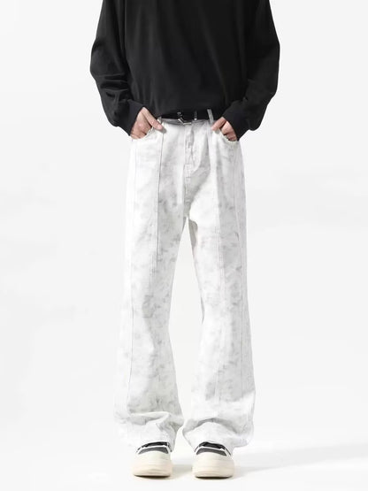 ♜  𝔽𝕦𝕤𝕚𝕠𝕟 𝔽𝕠𝕔𝕦𝕤  𖥟 𝖏𝖊𝖆𝖓𝖘  ☞ 高街扎染牛仔褲男女休閒半鬆緊小眾紹繼髒髒微喇叭牛仔長褲 B-25