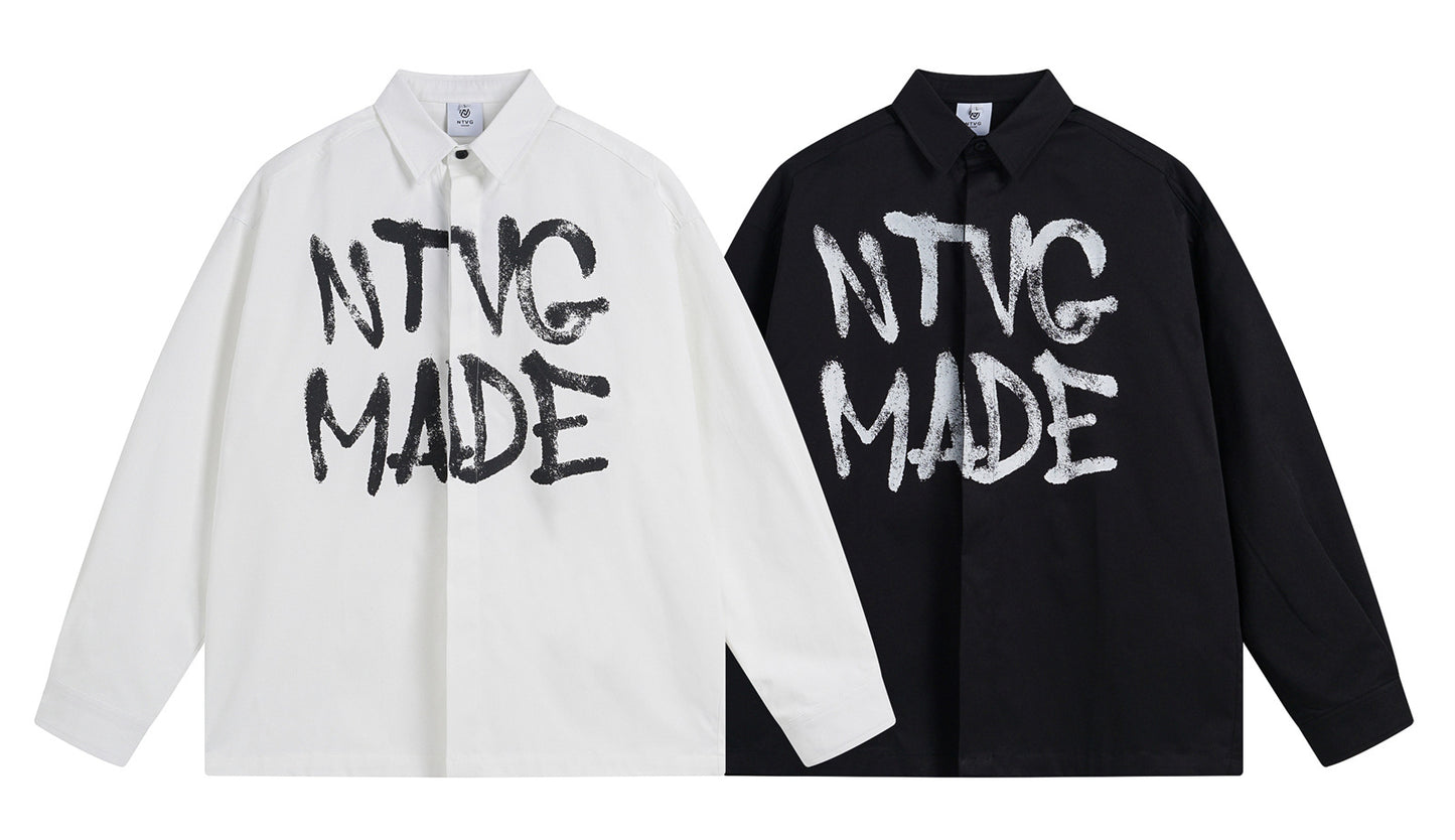 𝔼mbro 𝕊hirt𒉽秋冬長袖復古英文字母百搭寬鬆襯衫 NT-84