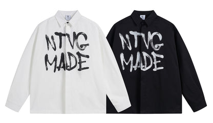 𝔼mbro 𝕊hirt𒉽秋冬長袖復古英文字母百搭寬鬆襯衫 NT-84