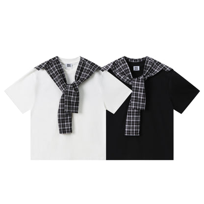 𝕃oose 𝔽it ☞𝟤𝟢𝟤𝟧 ☜美式復古披肩假兩件T袖上衣Z-9