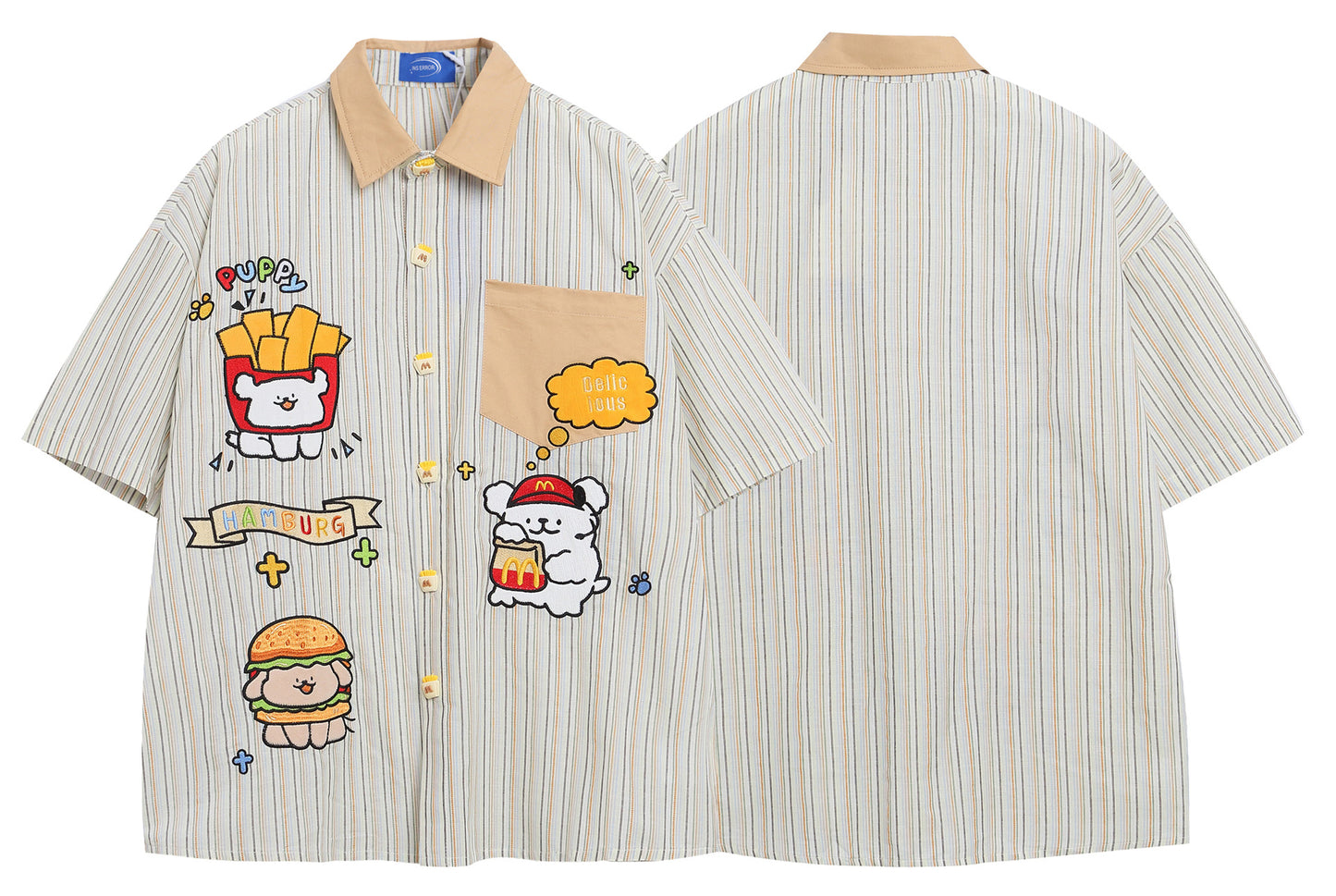 𝔼mbro 𝕊hirt𒉽美式復古可愛動物刺繡短袖百搭襯衫外套IN-567