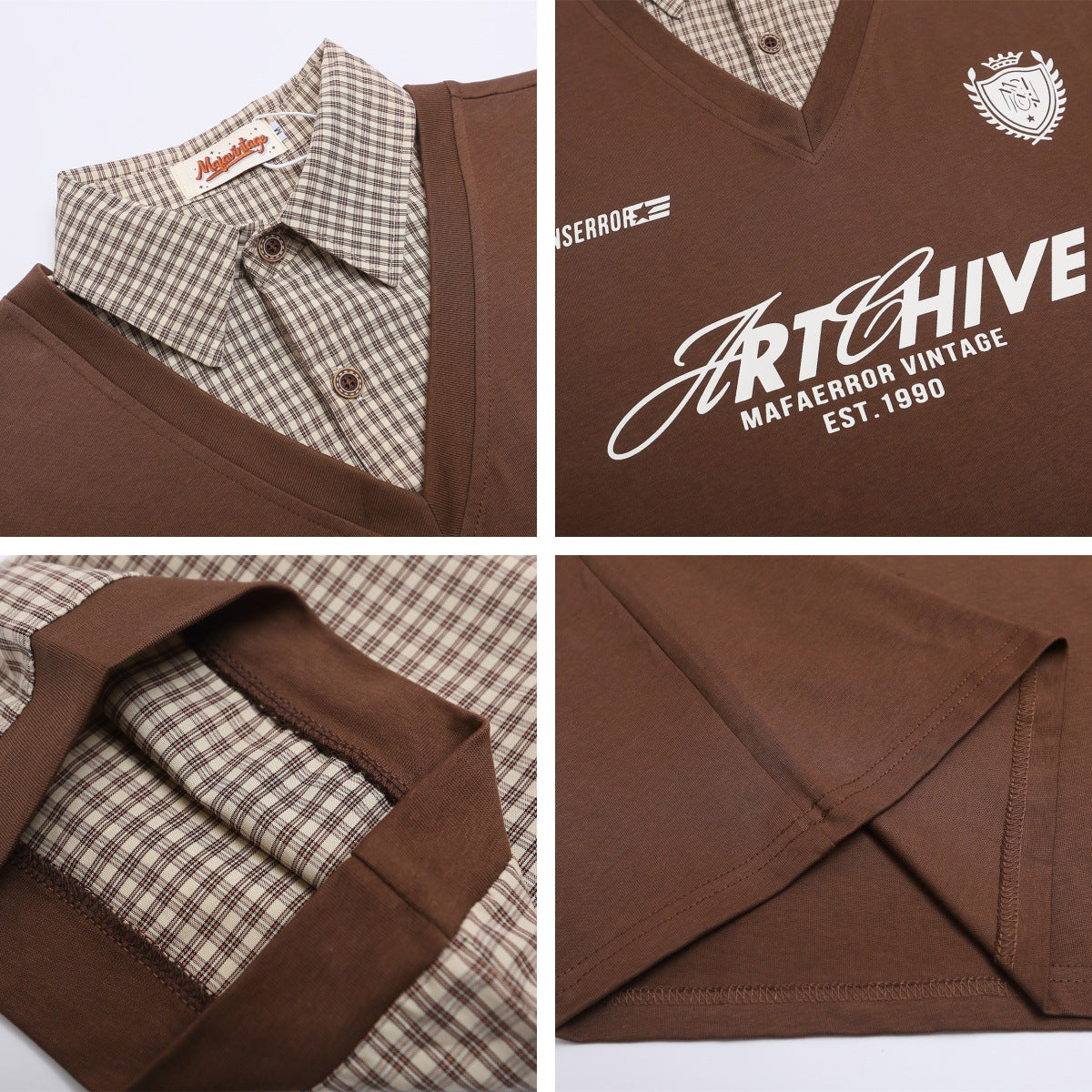 Polo Shirt𒉽美式復古印花拼接假兩件翻領POLO衫I-510