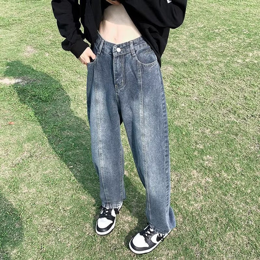 ♜  𝔽𝕦𝕤𝕚𝕠𝕟 𝔽𝕠𝕔𝕦𝕤  𖥟 𝖏𝖊𝖆𝖓𝖘  ☞ 做舊闊腿牛仔褲春秋新款復古潮流寬鬆休閒褲直筒拖地褲 D-104
