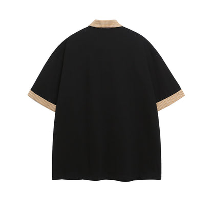 Polo Shirt𒉽美式復古印花拼接假兩件翻領POLO衫I-37