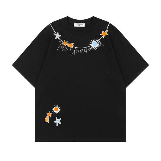 𝕃oose 𝔽it ☞𝟤𝟢𝟤𝟧 ☜美式復古海星刺繡圓領寬版上衣 T-72