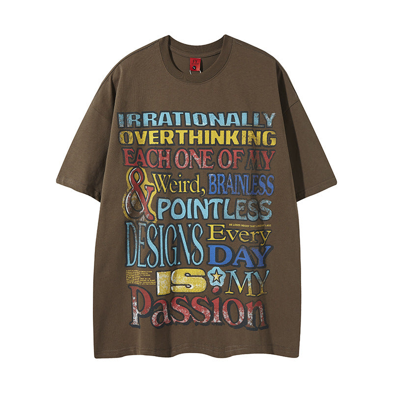 𝕃oose 𝔽it ☞𝟤𝟢𝟤𝟧 ☜美式復古印花字母寬版上衣F-82