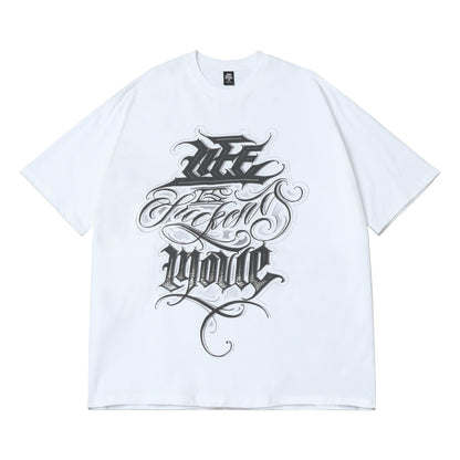 𝔽𝕦𝕤𝕚𝕠𝕟 𝔽𝕠𝕔𝕦𝕤-ᴄʜɪᴄᴀɴᴏ♠︎悍匪♠︎美式風格哥德草寫字體寬鬆短袖