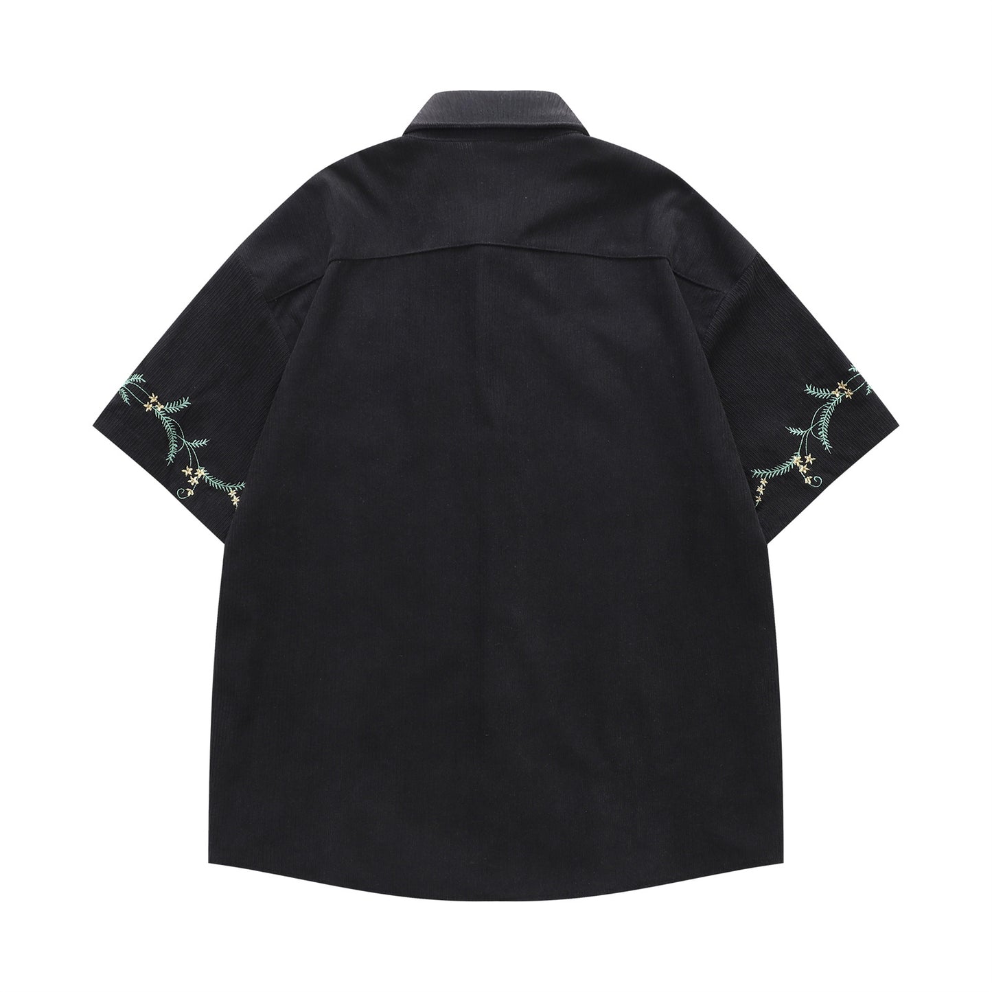 𝔼mbro 𝕊hirt𒉽美式復古花卉刺繡燈芯絨短袖寬鬆襯衫Y-7