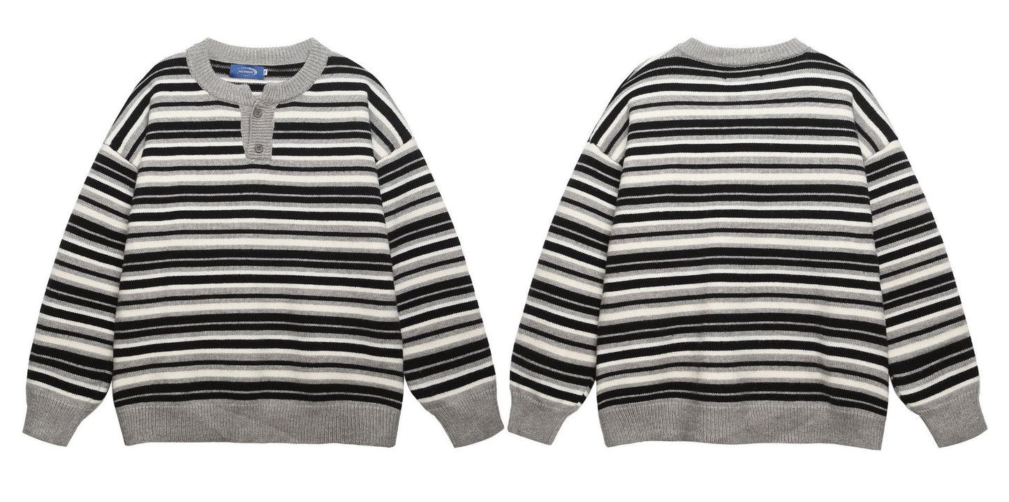 ⓀⓃⒾⓉ𒉽2025秋冬條紋半開領針織 K-56