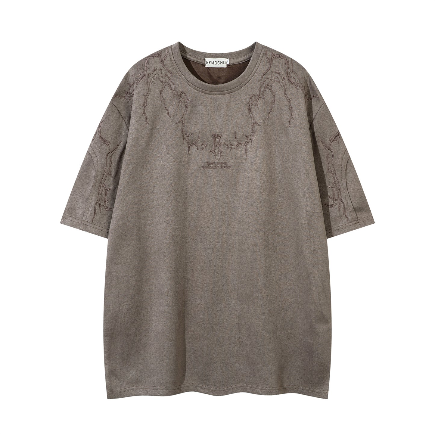 𝕃oose 𝔽it ☞𝟤𝟢𝟤𝟧 ☜美式復古設計感領口荊棘風格男女中性 T-Shirt寬版上衣 JK657