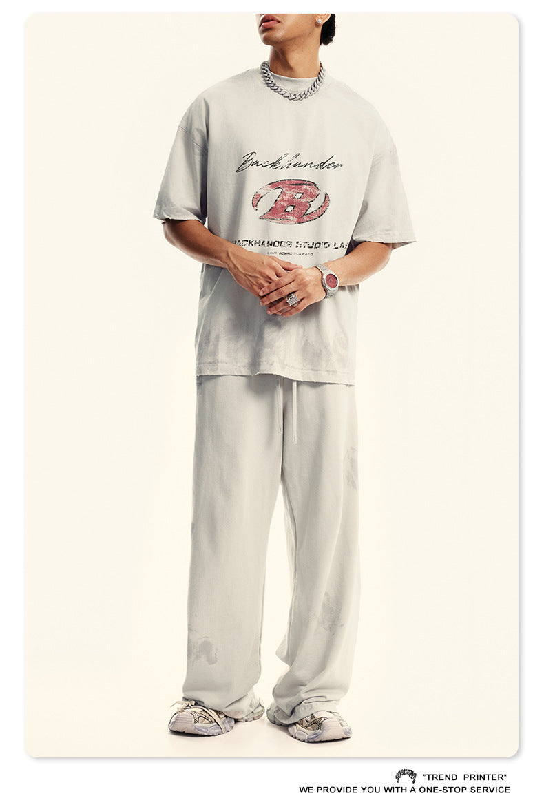 ▶𝔽𝕦𝕤𝕚𝕠𝕟 𝔽𝕠𝕔𝕦𝕤 ⌘𝓦𝓪𝓼𝓱𝓮𝓭 𝔀𝓲𝓷𝓭 ◀ 2025夏季美式重磅字母印花小圓領高级感短袖T恤  TZ-11