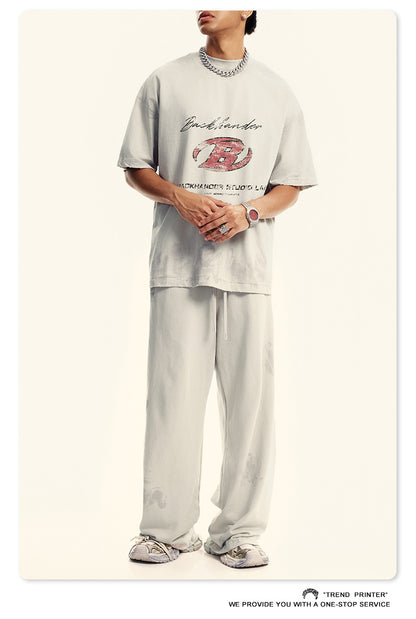 ▶𝔽𝕦𝕤𝕚𝕠𝕟 𝔽𝕠𝕔𝕦𝕤 ⌘𝓦𝓪𝓼𝓱𝓮𝓭 𝔀𝓲𝓷𝓭 ◀ 2025夏季美式重磅字母印花小圓領高级感短袖T恤  TZ-11