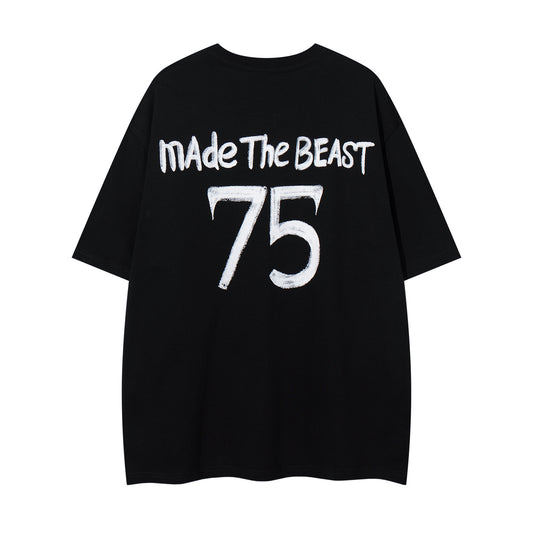 𝕃oose 𝔽it ☞𝟤𝟢𝟤𝟧 ☜美式復古字母MADEl 印花圓領男女中性 T-Shirt寬版上衣 	 A-815