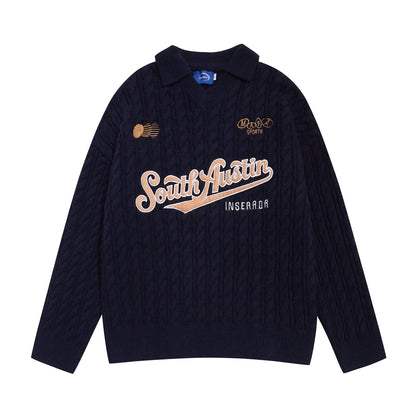 ⓀⓃⒾⓉ𒉽2025秋冬美式復古字母刺繡慵懶針織 K-08