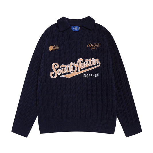 ⓀⓃⒾⓉ𒉽2025秋冬美式復古字母刺繡慵懶針織 K-08