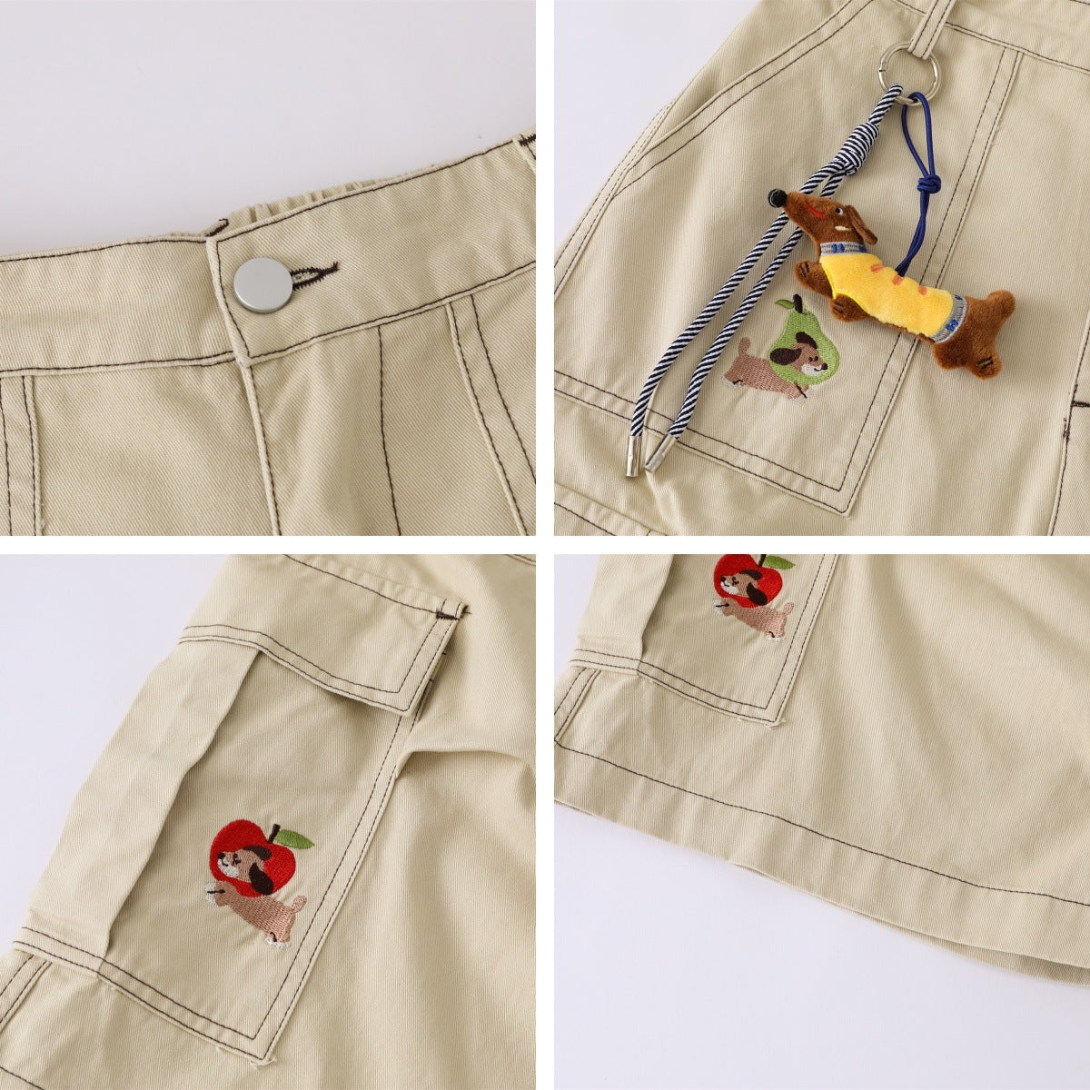 𖥟𝕽𝖊𝖑𝖆𝖝𝖊𝖉 𝖋𝖎𝖙  ☞美式復古小狗掛飾多口袋七分褲C-31