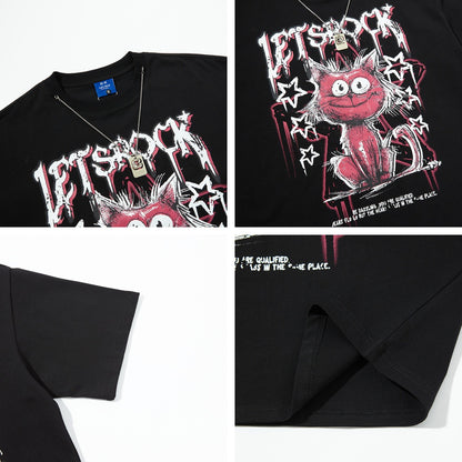 𝕃oose 𝔽it ☞𝟤𝟢𝟤𝟧 ☜美式復古趣味貓咪塗鴉印花風格男女中性 T-Shirt寬版上衣 RK83