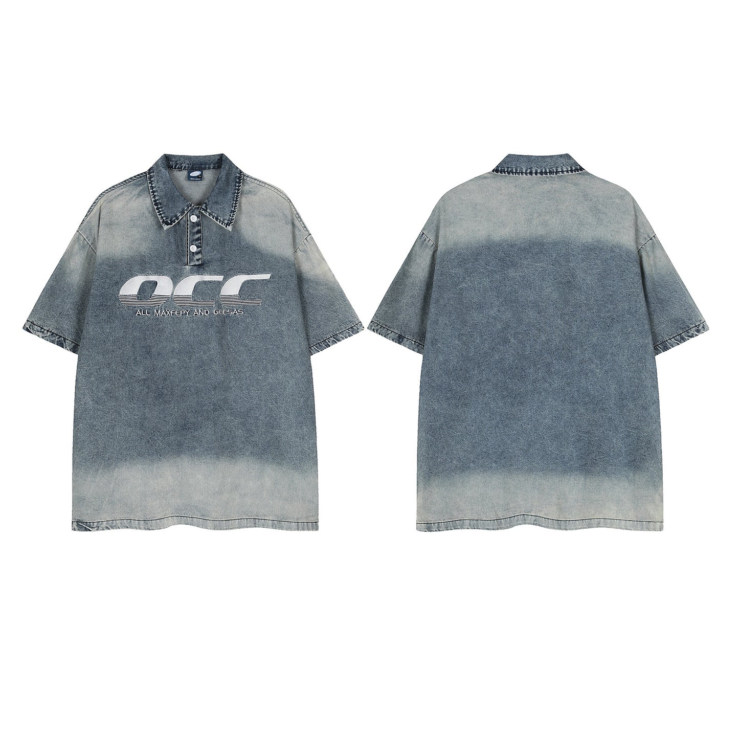 Polo Shirt𒉽美式復古牛仔水洗翻領POLO衫G-80