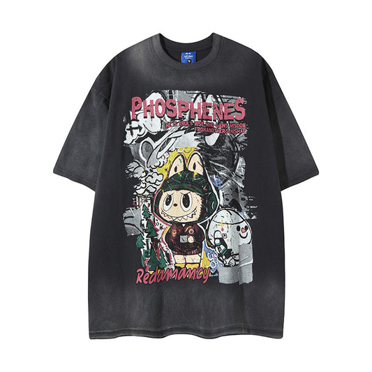 𝕃oose 𝔽it ☞𝟤𝟢𝟤𝟧 ☜美式復古渲染系列噴繪印花男女中性 T-Shirt寬版上衣R-6