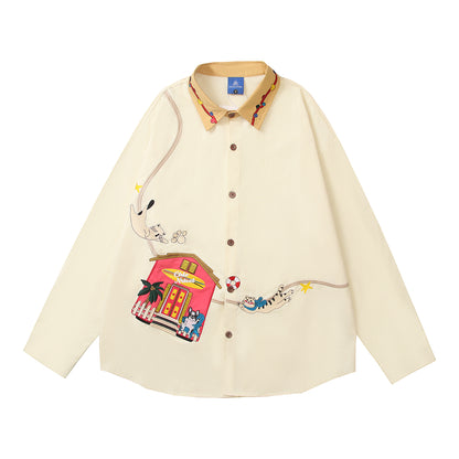 𝔼mbro 𝕊hirt𒉽2025秋冬可愛動物刺繡寬鬆襯衫外套HL-09