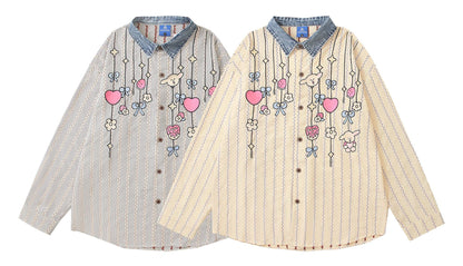 𝔼mbro 𝕊hirt𒉽2025秋冬可愛圖案刺繡寬鬆襯衫外套C-81