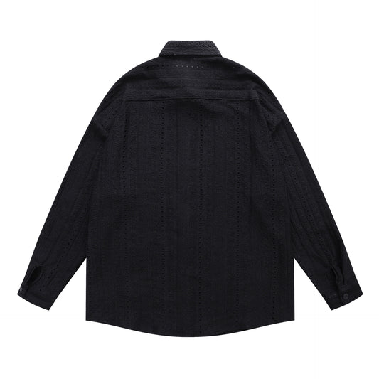 𝔼mbro 𝕊hirt𒉽2025秋冬卡通簍空條紋襯衫外套Y-91