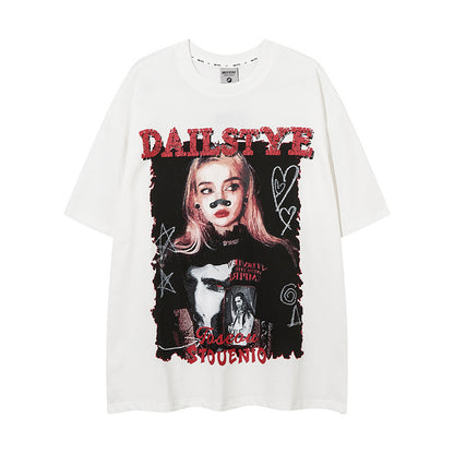 𝕃oose 𝔽it ☞𝟤𝟢𝟤𝟧 ☜美式復古設計感DAIL STYE少女圖案印花男女中性T-Shirt上衣 DA04