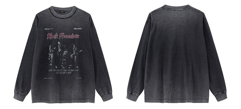 ♛𝔽𝕦𝕤𝕚𝕠𝕟 𝔽𝕠𝕔𝕦𝕤 ♛2025秋冬復古水洗印花大學T W-53