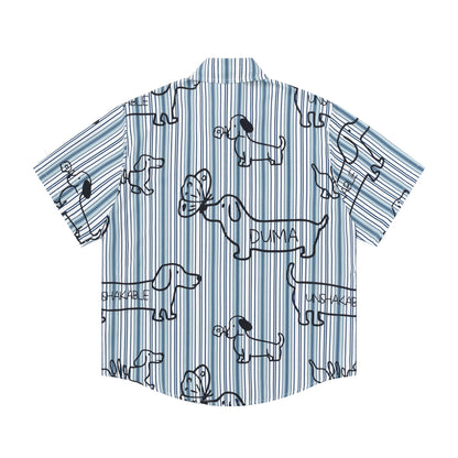 𝕃oose 𝔽it ☞𝟤𝟢𝟤𝟧 ☜日式復古臘腸狗印花休閒寬鬆襯衫	 DU-A101