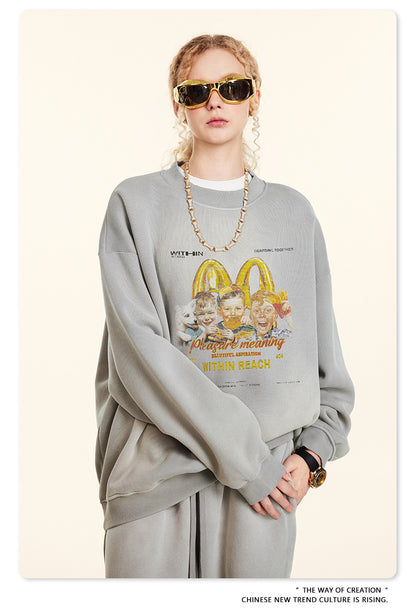 ♛𝔽𝕦𝕤𝕚𝕠𝕟 𝔽𝕠𝕔𝕦𝕤 ♛2025秋冬高磅復古水洗印花帽T B-00