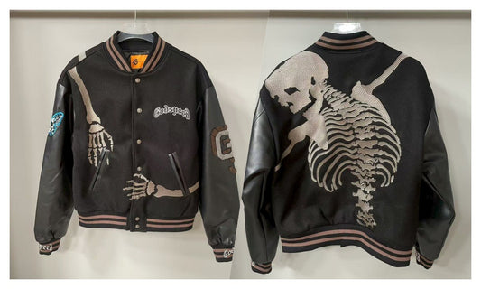 snɔoɟ uoı̣snɟ - 2025SS美式潮牌秋冬新款刺繡骷顱頭夾克棒球服男女同款 SMN-339