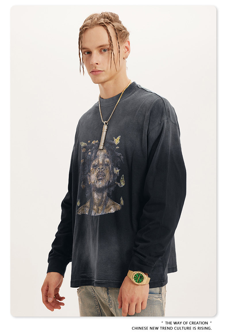 ♛𝔽𝕦𝕤𝕚𝕠𝕟 𝔽𝕠𝕔𝕦𝕤 ♛2025秋冬復古水洗印花大學T W-55