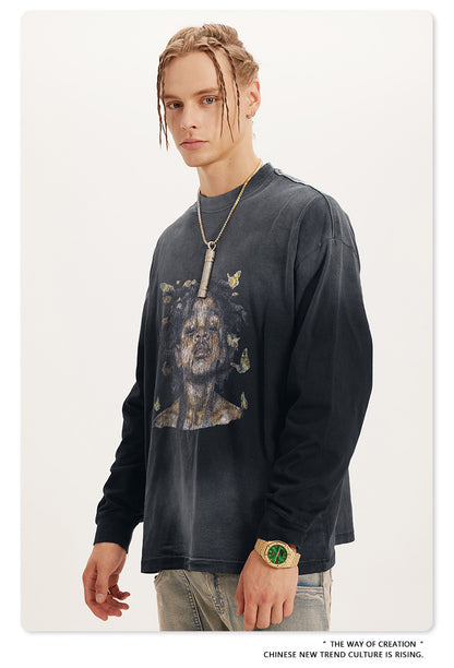 ♛𝔽𝕦𝕤𝕚𝕠𝕟 𝔽𝕠𝕔𝕦𝕤 ♛2025秋冬復古水洗印花大學T W-55