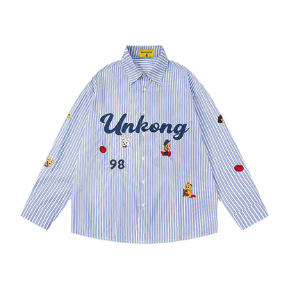 𝔼mbro 𝕊hirt𒉽2025秋冬可愛圖案刺繡寬鬆襯衫N-42