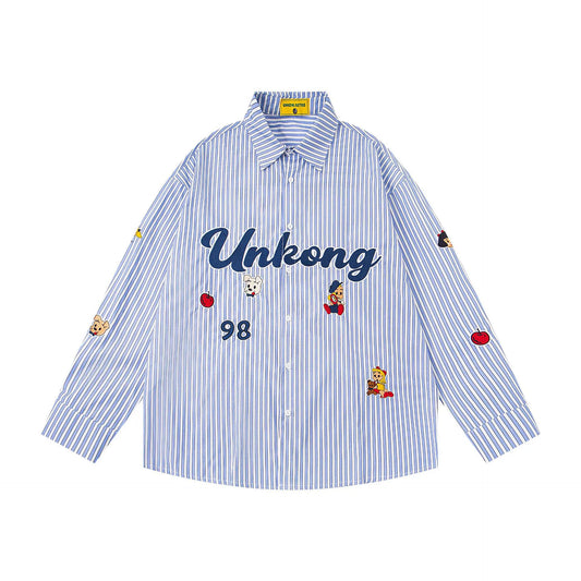 𝔼mbro 𝕊hirt𒉽2025秋冬可愛圖案刺繡寬鬆襯衫N-42