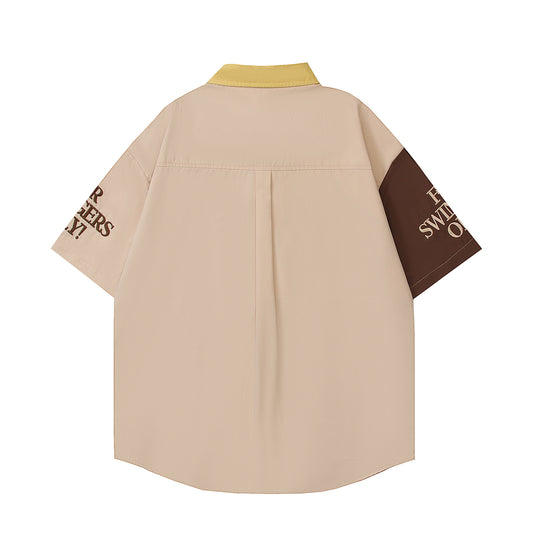 𝕃oose 𝔽it ☞𝟤𝟢𝟤𝟧 ☜美式復古拼色設計感短袖襯衫 CH-59