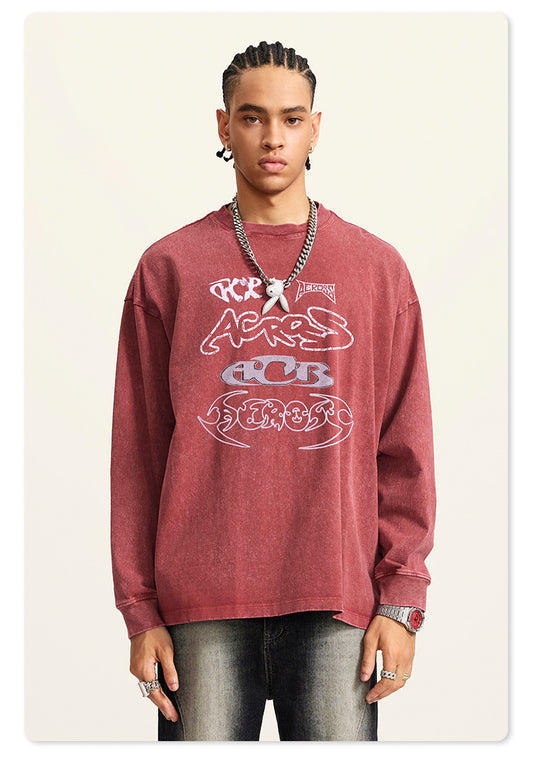 ♛𝔽𝕦𝕤𝕚𝕠𝕟 𝔽𝕠𝕔𝕦𝕤 ♛2025秋冬復古水洗印花大學T W-13