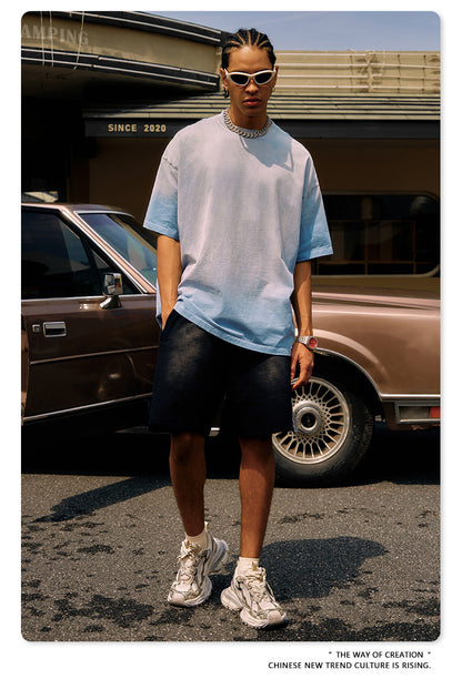 ▶𝔽𝕦𝕤𝕚𝕠𝕟 𝔽𝕠𝕔𝕦𝕤 ⌘𝓦𝓪𝓼𝓱𝓮𝓭 𝔀𝓲𝓷𝓭 ◀ 2025春夏潮牌ins新款纯棉水洗做舊短袖街頭巴家重磅半袖Ｔ恤 TZ-05