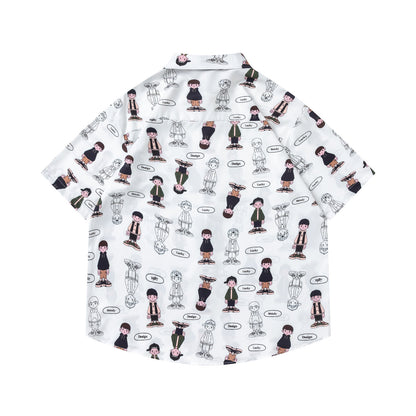 𝕃oose 𝔽it ☞𝟤𝟢𝟤𝟧 ☜日式復古卡通男孩滿印百搭休閒寬鬆襯衫   RF-185