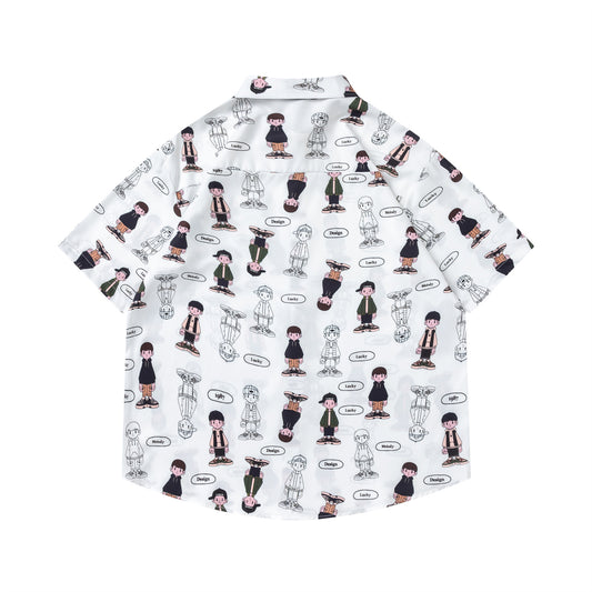 𝕃oose 𝔽it ☞𝟤𝟢𝟤𝟧 ☜日式復古卡通男孩滿印百搭休閒寬鬆襯衫   RF-185