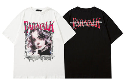 𝕃oose 𝔽it ☞𝟤𝟢𝟤𝟧 ☜美式復古人物印花圓領寬版上衣P-8