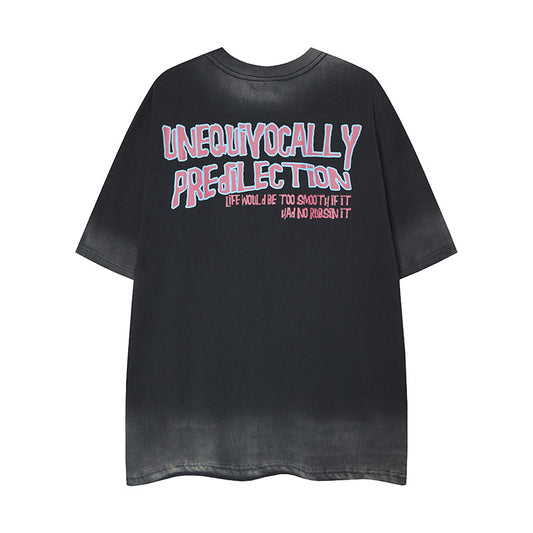 𝕃oose 𝔽it ☞𝟤𝟢𝟤𝟧 ☜美式復古渲染系列卡通印花男女中性 T-Shirt寬版上衣 RK-810