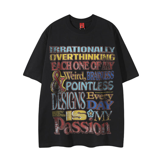 𝕃oose 𝔽it ☞𝟤𝟢𝟤𝟧 ☜美式復古印花字母寬版上衣F-82