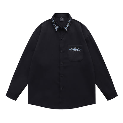 𝔼mbro 𝕊hirt𒉽2025秋冬復古花卉刺繡華夫格襯衫外套Y-86