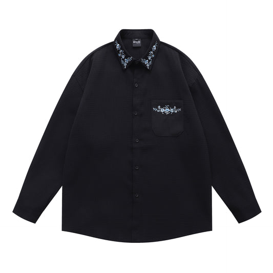 𝔼mbro 𝕊hirt𒉽2025秋冬復古花卉刺繡華夫格襯衫外套Y-86