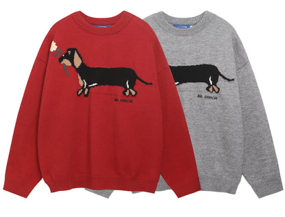 ⓀⓃⒾⓉ𒉽2025秋冬臘腸狗圖案圓領針織 K-57