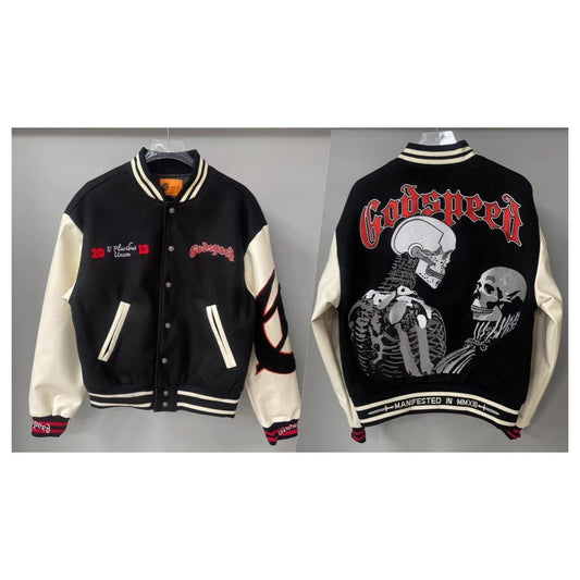 snɔoɟ uoı̣snɟ - 2025SS美式潮牌秋冬新款刺繡骷顱頭夾克棒球服男女同款 SMN-339