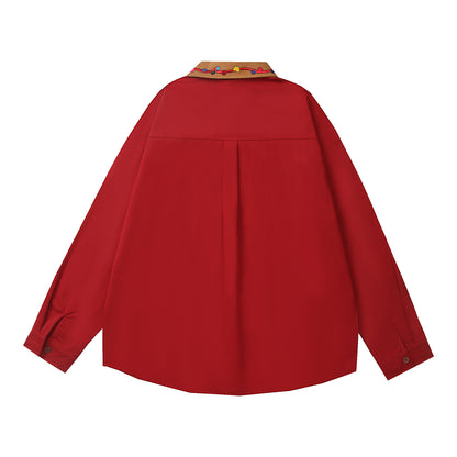 𝔼mbro 𝕊hirt𒉽2025秋冬可愛動物刺繡寬鬆襯衫外套HL-09