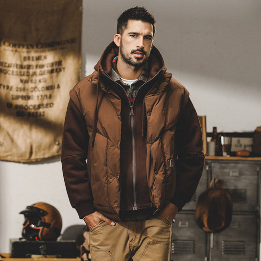 snɔoɟ uoı̣snɟ - 美拉德復古重磅羽绒服冬季短款連帽美式拼接加厚外套男秋冬新款 FG-185